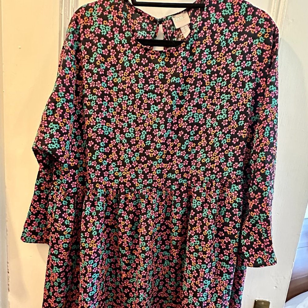 ASOS ditsy floral long sleeve smock mini dress - US 12